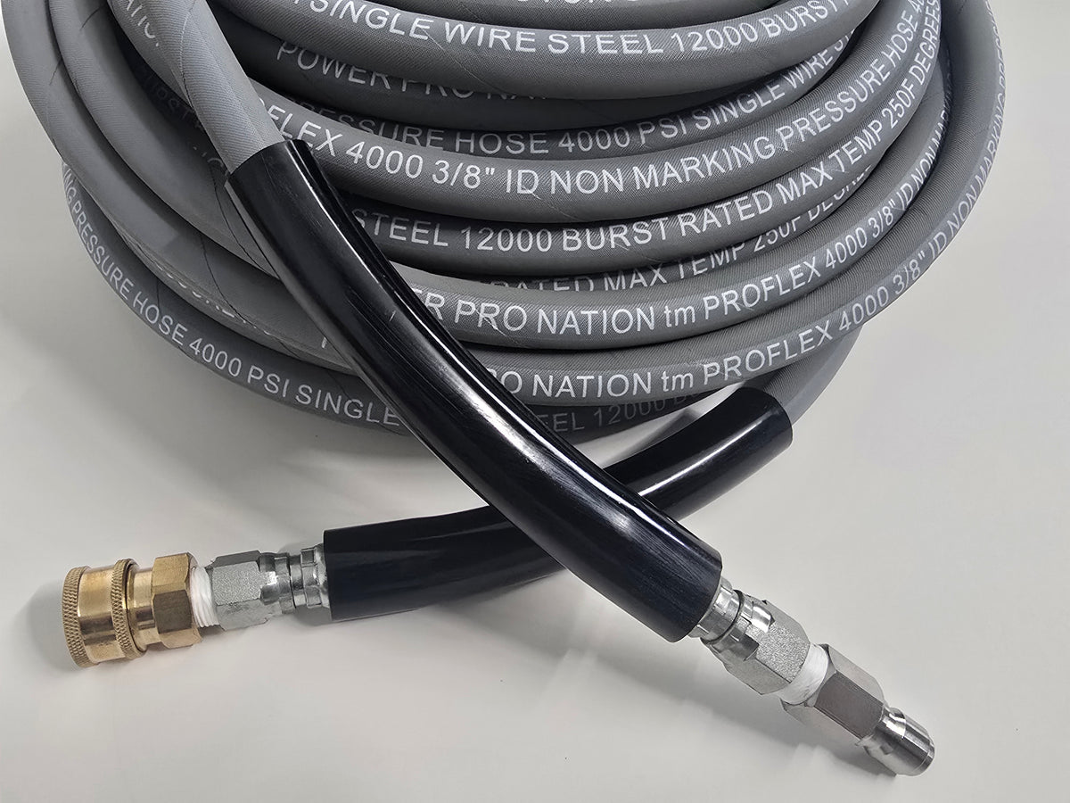 3/8 Non-Marking Pressure Hose with Quick Connects 100 FT